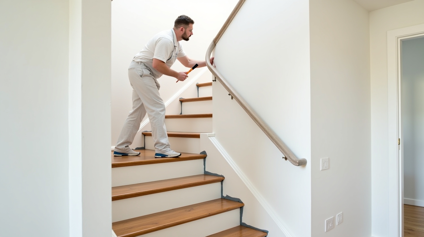Professional staircase painting in a modern home